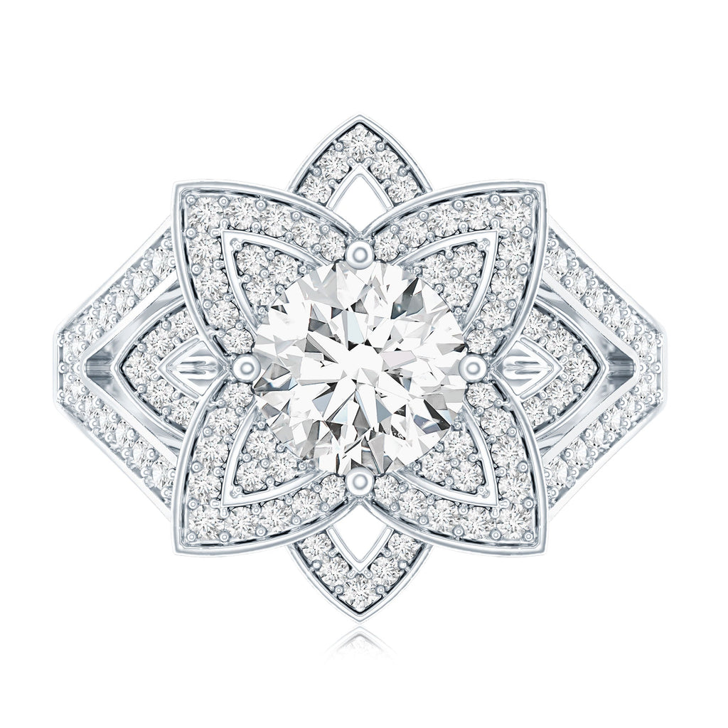 Lab Grown Diamond Art Deco Flower Engagement Ring