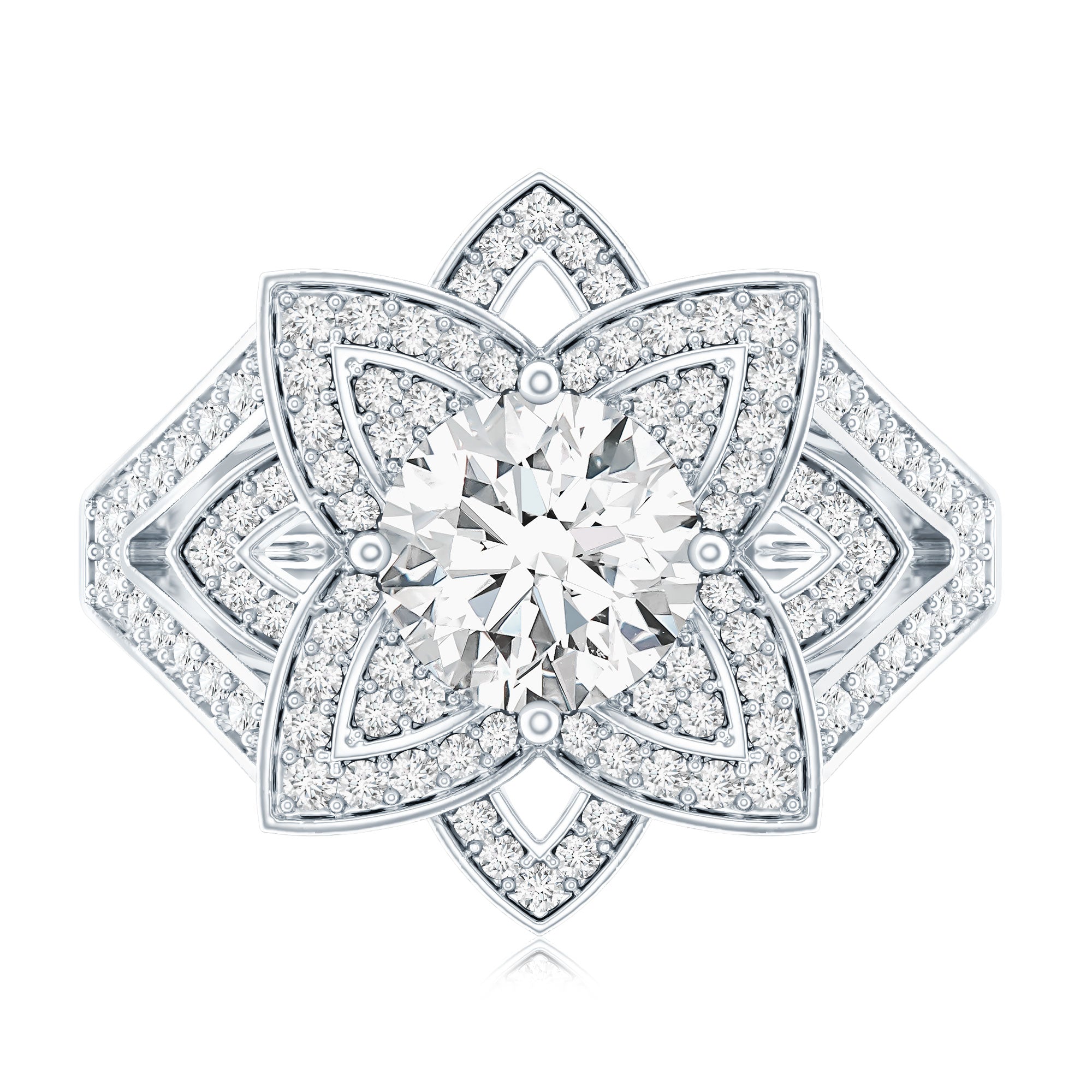 Lab Grown Diamond Art Deco Flower Engagement Ring