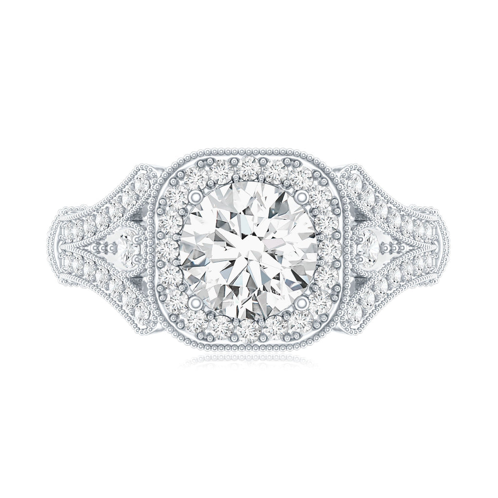 Certified 7 MM Lab Grown Diamond Vintage Style Engagement Ring