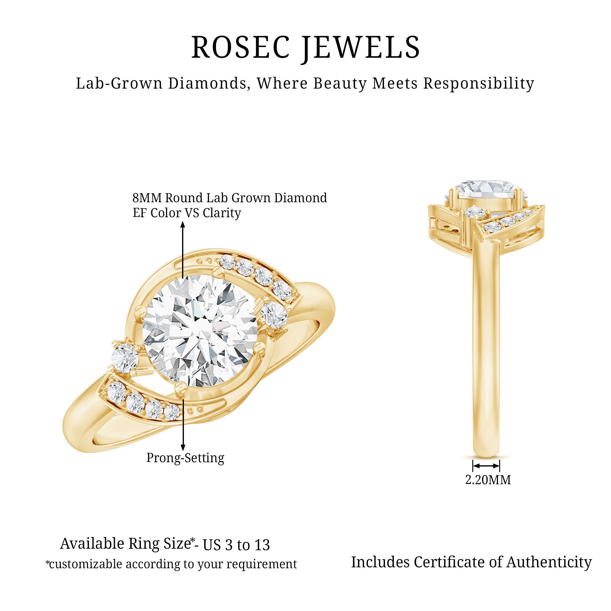 2 Carat Lab Grown Diamond Bypass Engagement Ring