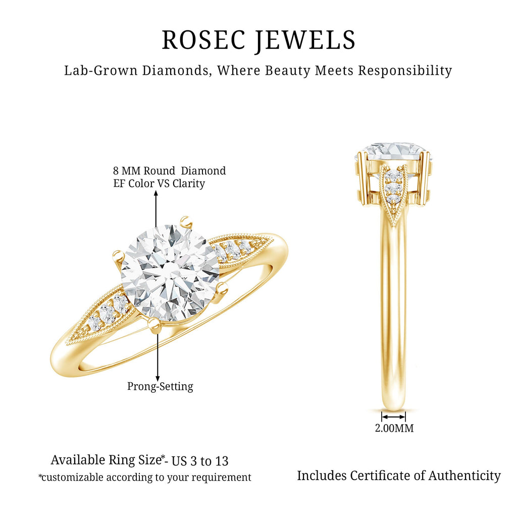 Certified Lab Grown Diamond 8MM Classic Engagement Ring