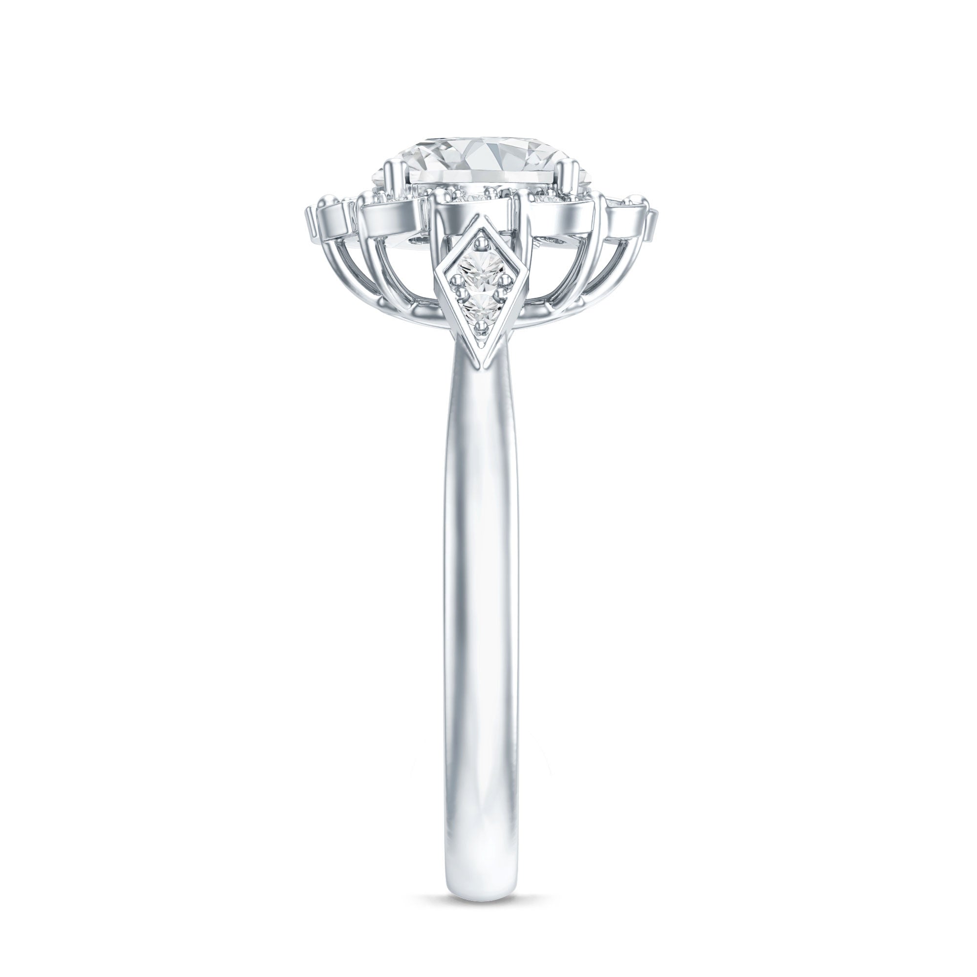 Certified 8 MM Lab Grown Diamond Flower Halo Engagement Ring