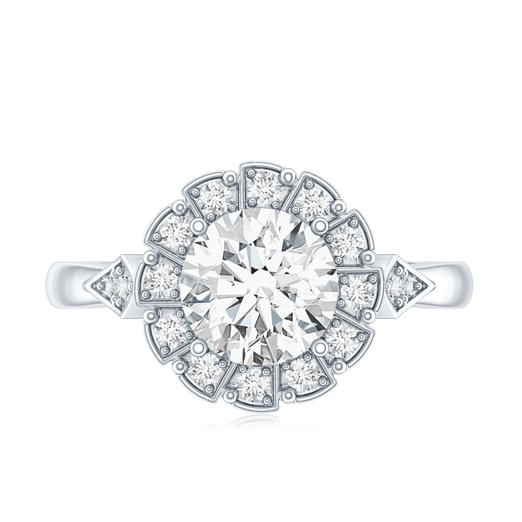 Certified 8 MM Lab Grown Diamond Flower Halo Engagement Ring