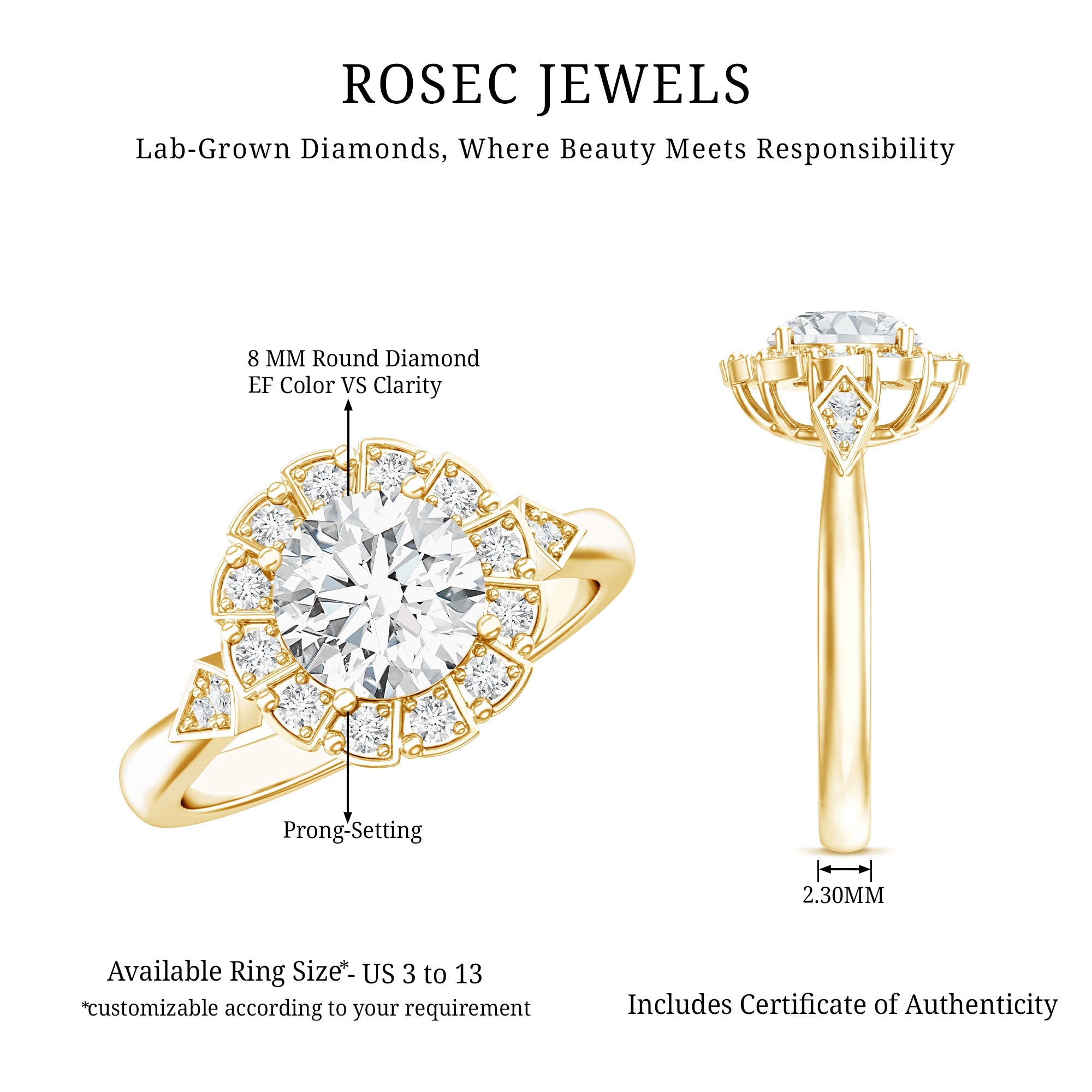 Certified 8 MM Lab Grown Diamond Flower Halo Engagement Ring