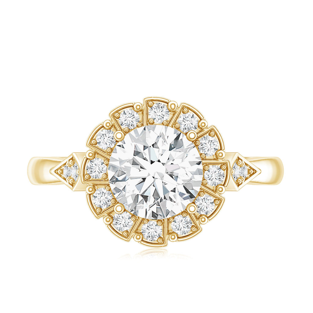 Certified 8 MM Lab Grown Diamond Flower Halo Engagement Ring