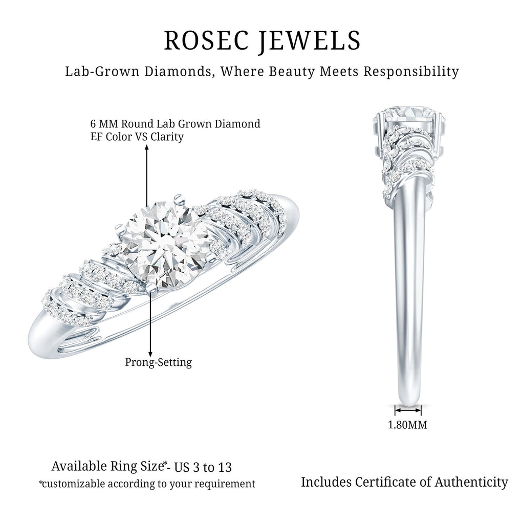 6 MM Lab Grown Diamond Designer Engagement Ring With Side Stones