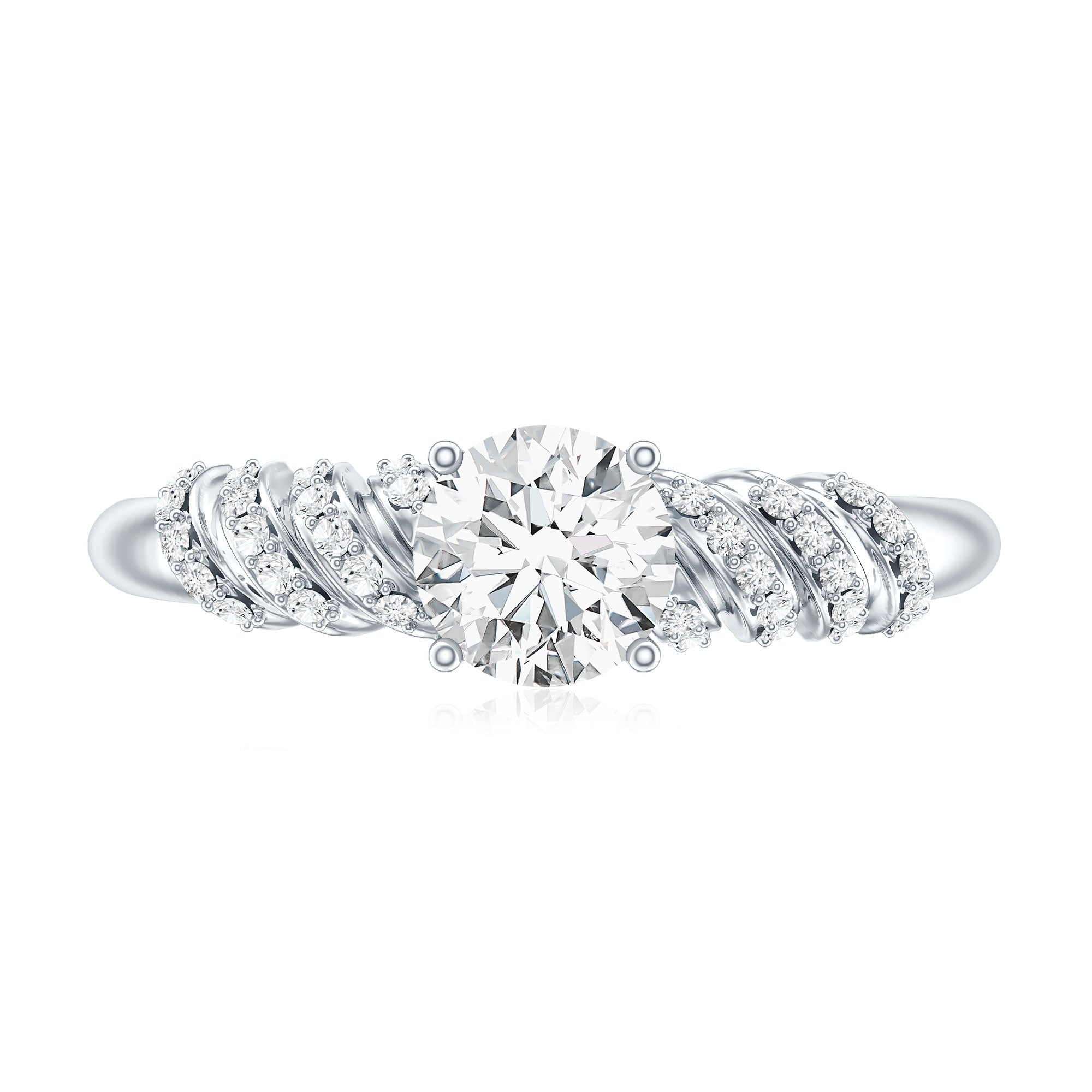 6 MM Lab Grown Diamond Designer Engagement Ring With Side Stones