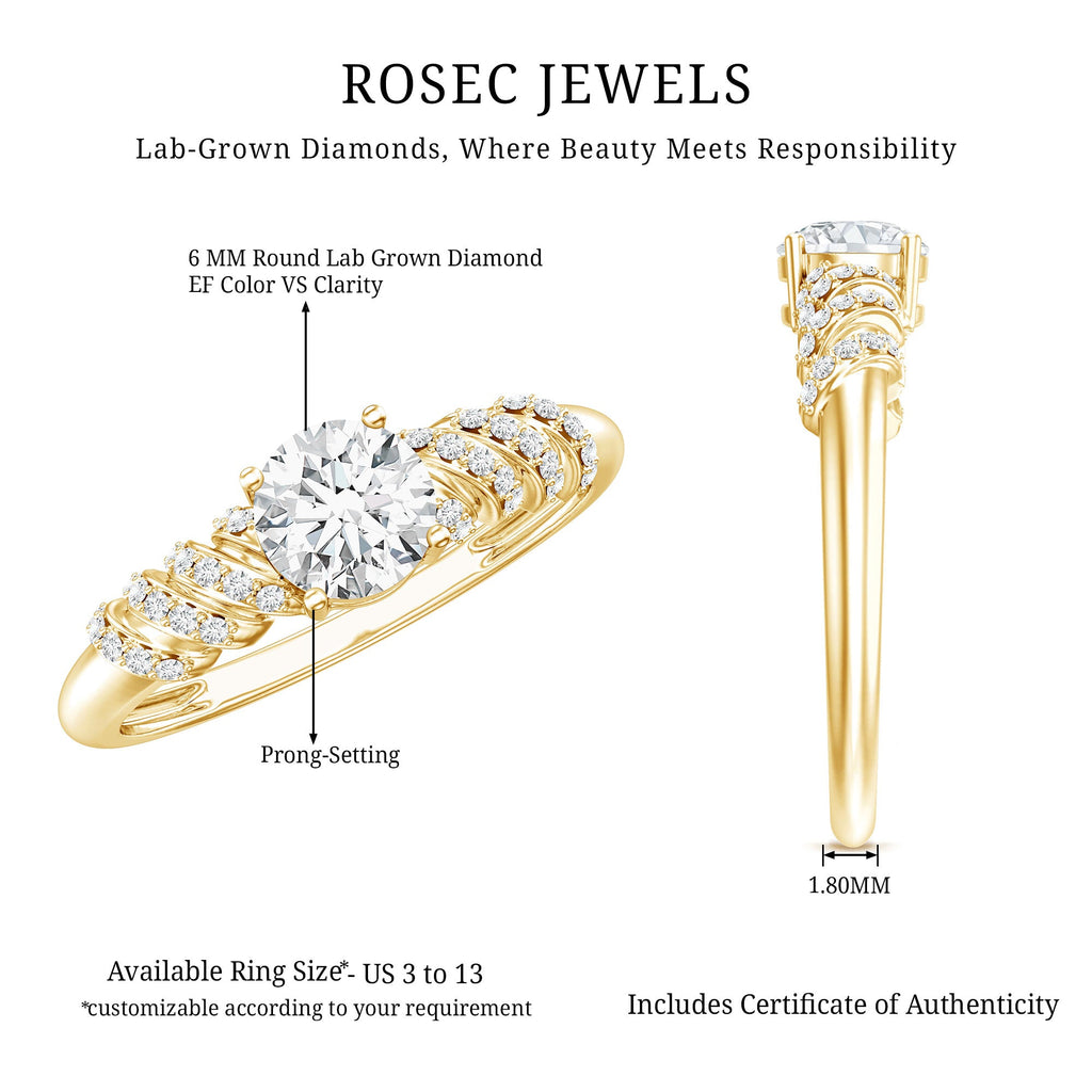 6 MM Lab Grown Diamond Designer Engagement Ring With Side Stones