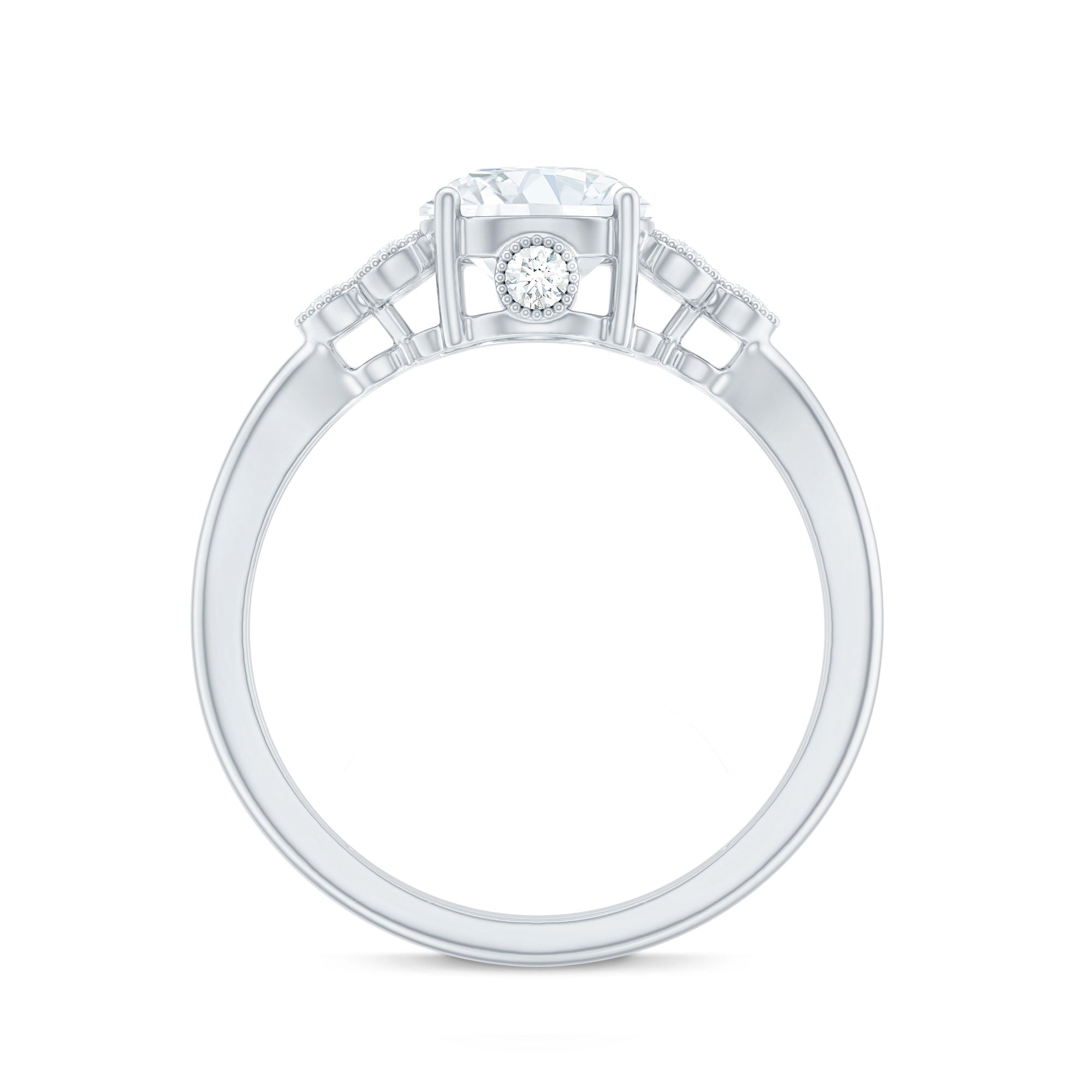 2 Carat Solitaire Lab Diamond Engagement Ring With Diamond Trio