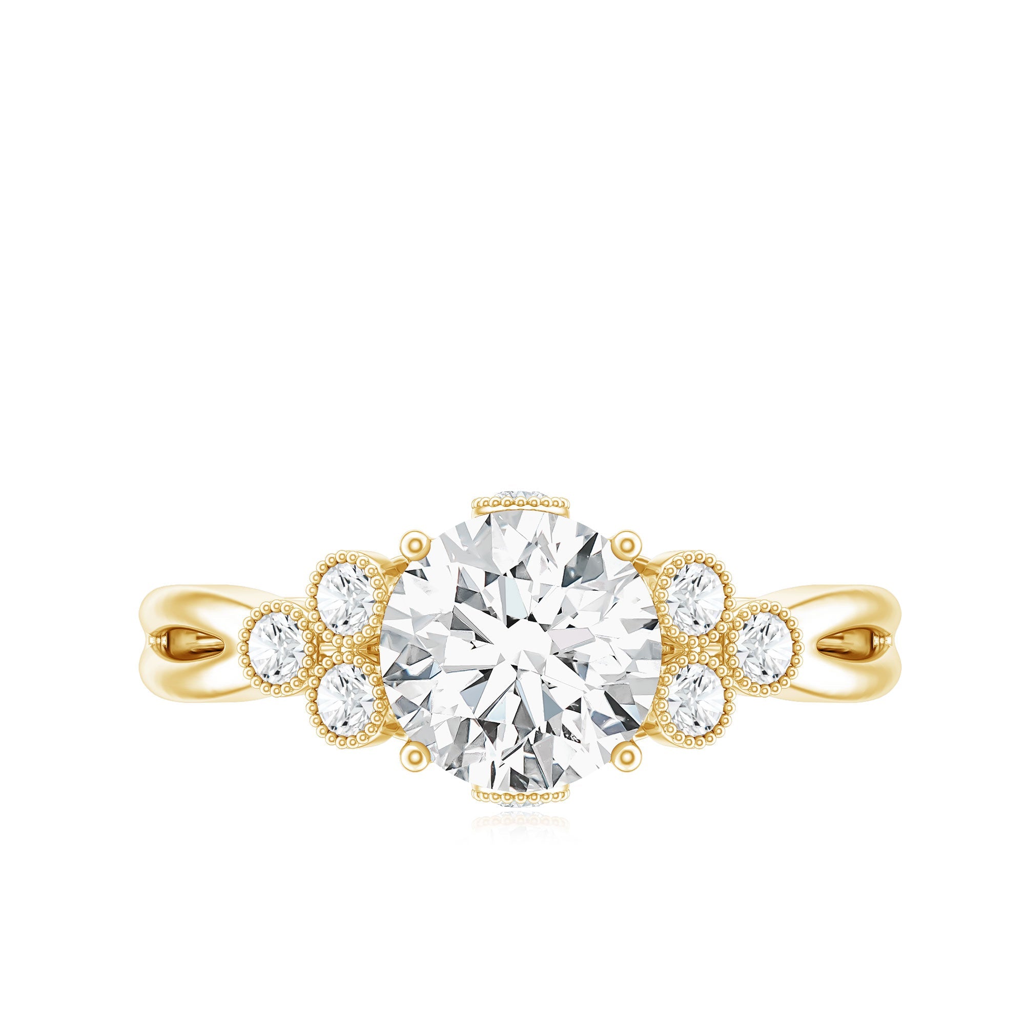 2 Carat Solitaire Lab Diamond Engagement Ring With Diamond Trio