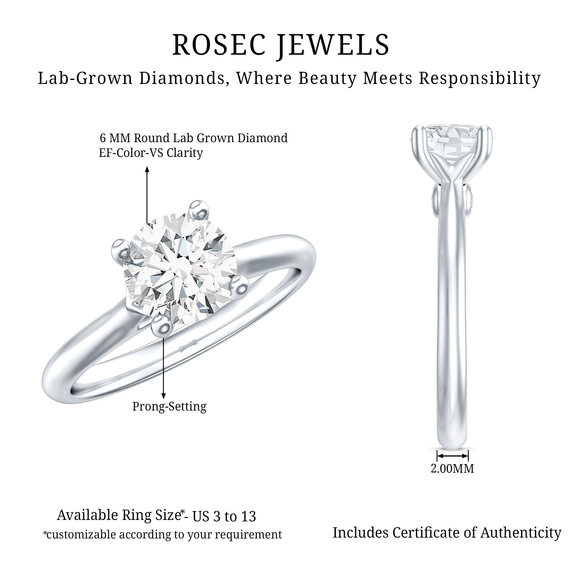Certified Lab Grown Diamond 6 MM Circle Engagement Ring