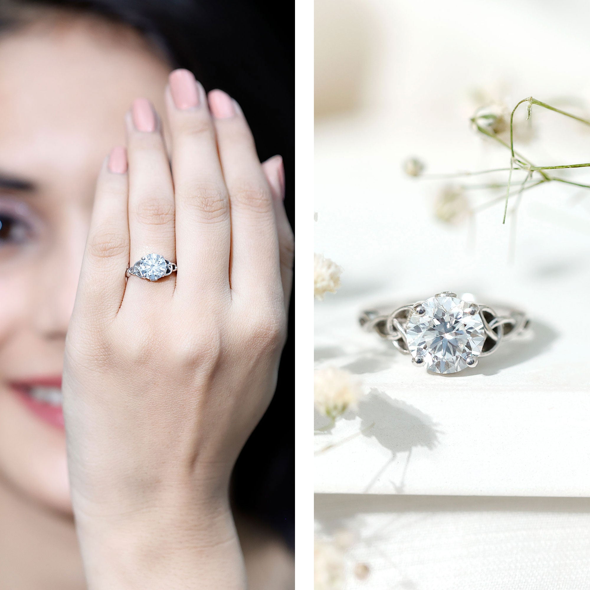 Certified 2 Carat Round Lab Grown Diamond Celtic Engagement Ring
