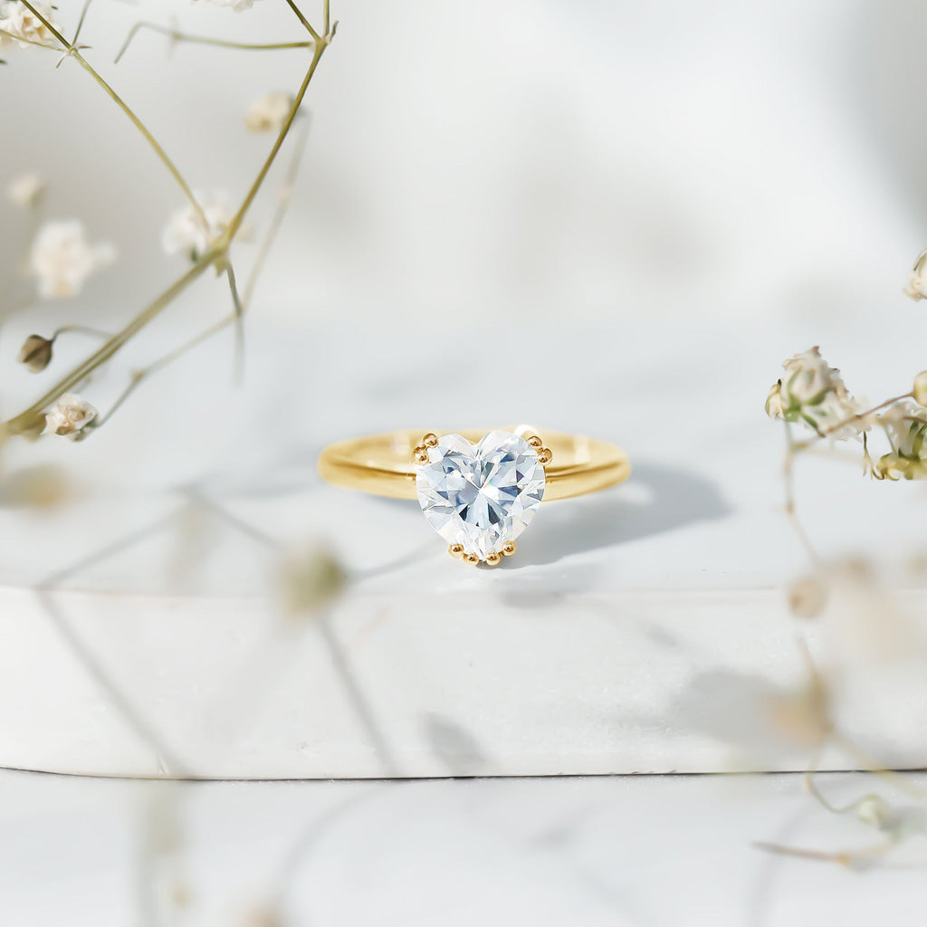 Certified Lab Grown Diamond Heart Engagement Ring 8 MM with Double Prong
