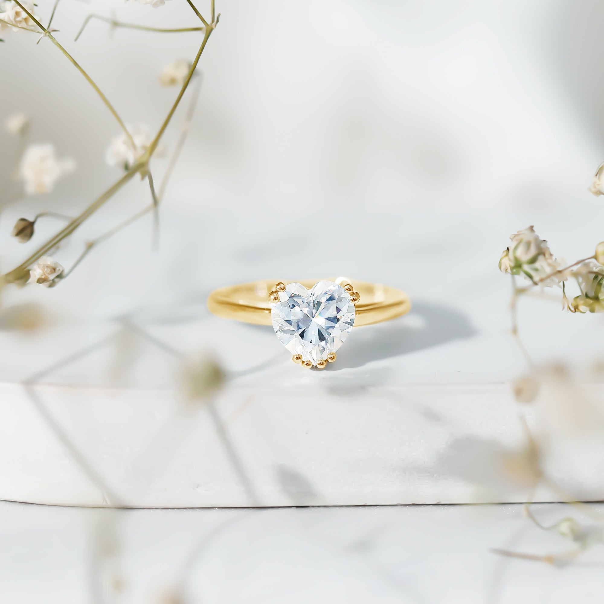 Certified Lab Grown Diamond Heart Engagement Ring 8 MM with Double Prong