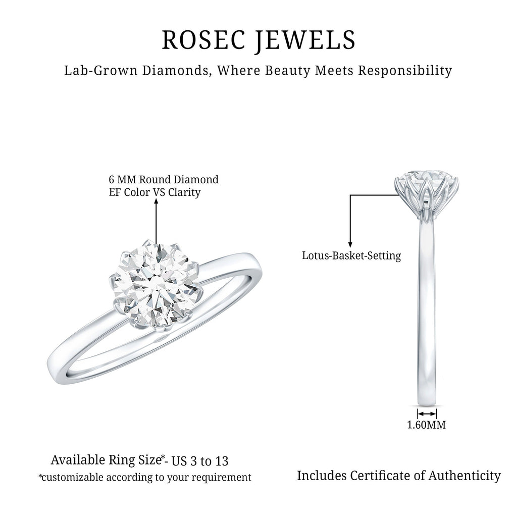 Lab Grown Diamond 6 MM Round Cut Engagement Ring