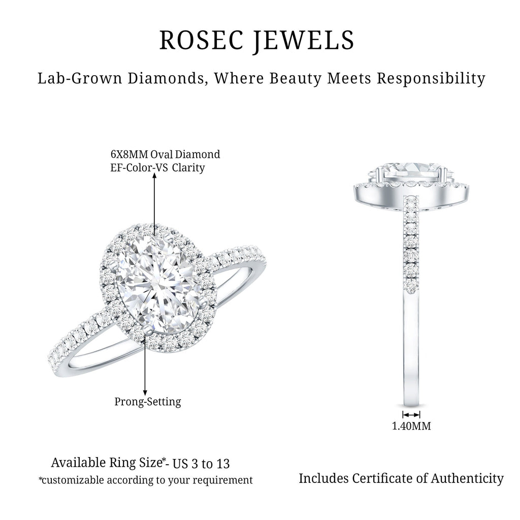 Certified Lab Grown Diamond 6X8 MM Oval Engagement Ring With Side Stones