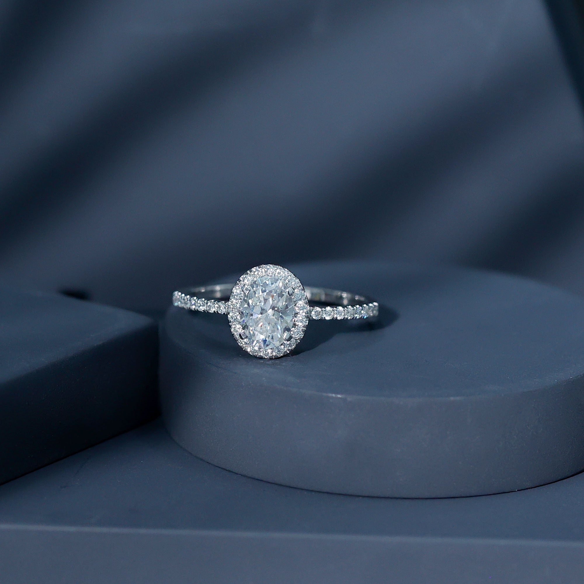Certified Lab Grown Diamond 6X8 MM Oval Engagement Ring With Side Stones