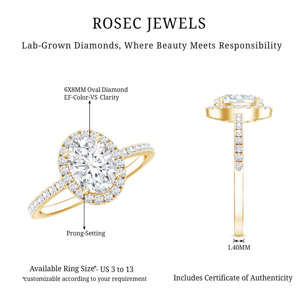 Certified Lab Grown Diamond 6X8 MM Oval Engagement Ring With Side Stones