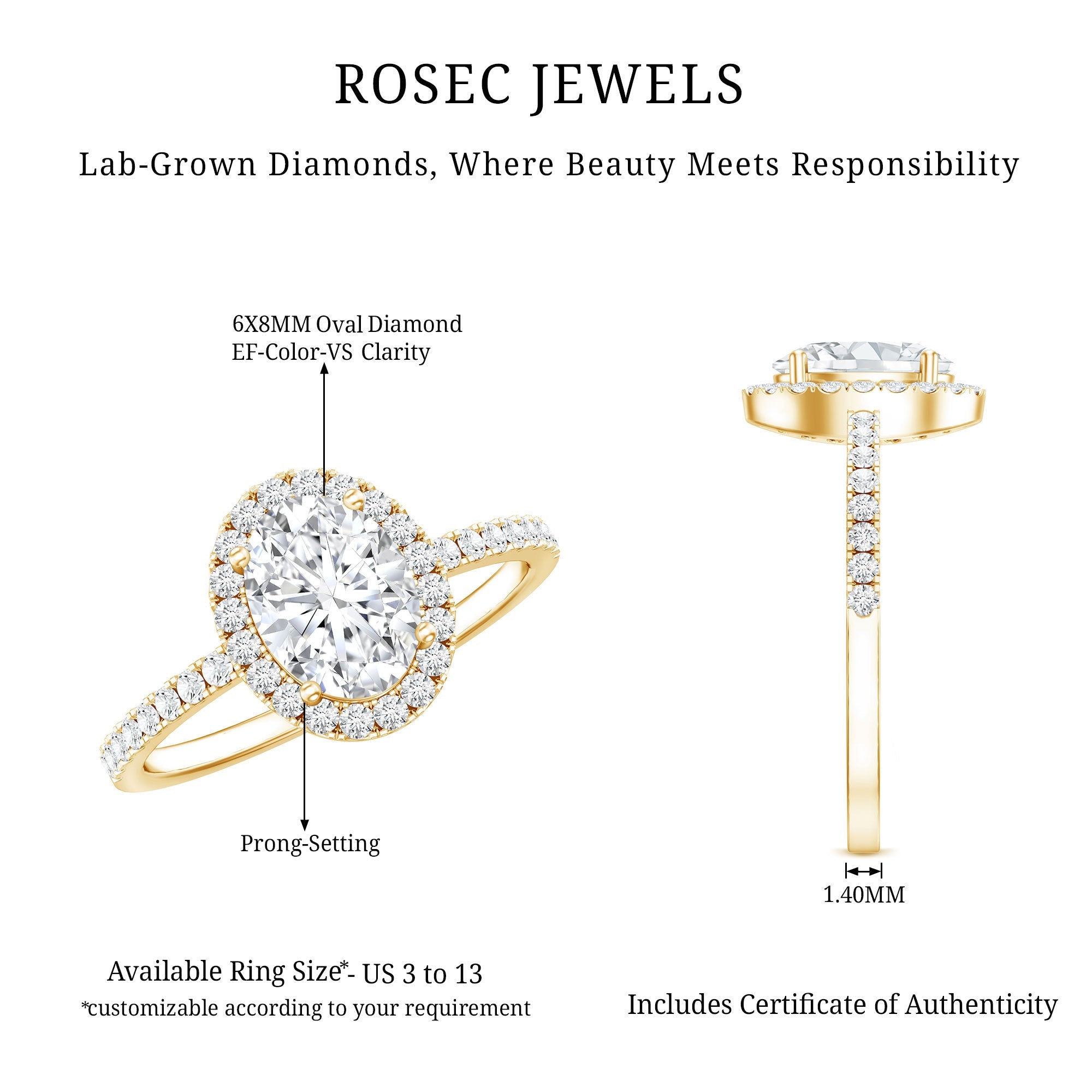 Certified Lab Grown Diamond 6X8 MM Oval Engagement Ring With Side Stones