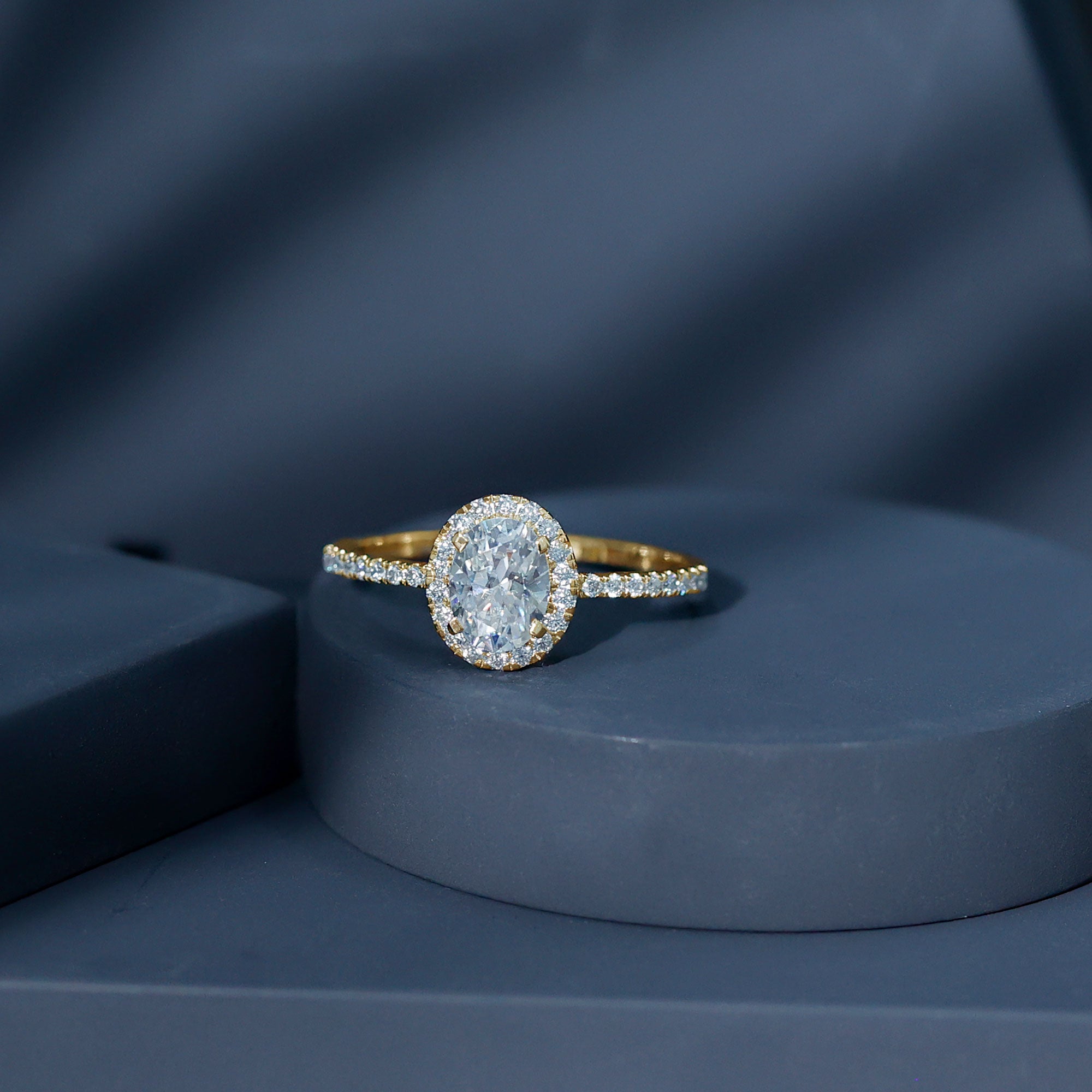 Certified Lab Grown Diamond 6X8 MM Oval Engagement Ring With Side Stones