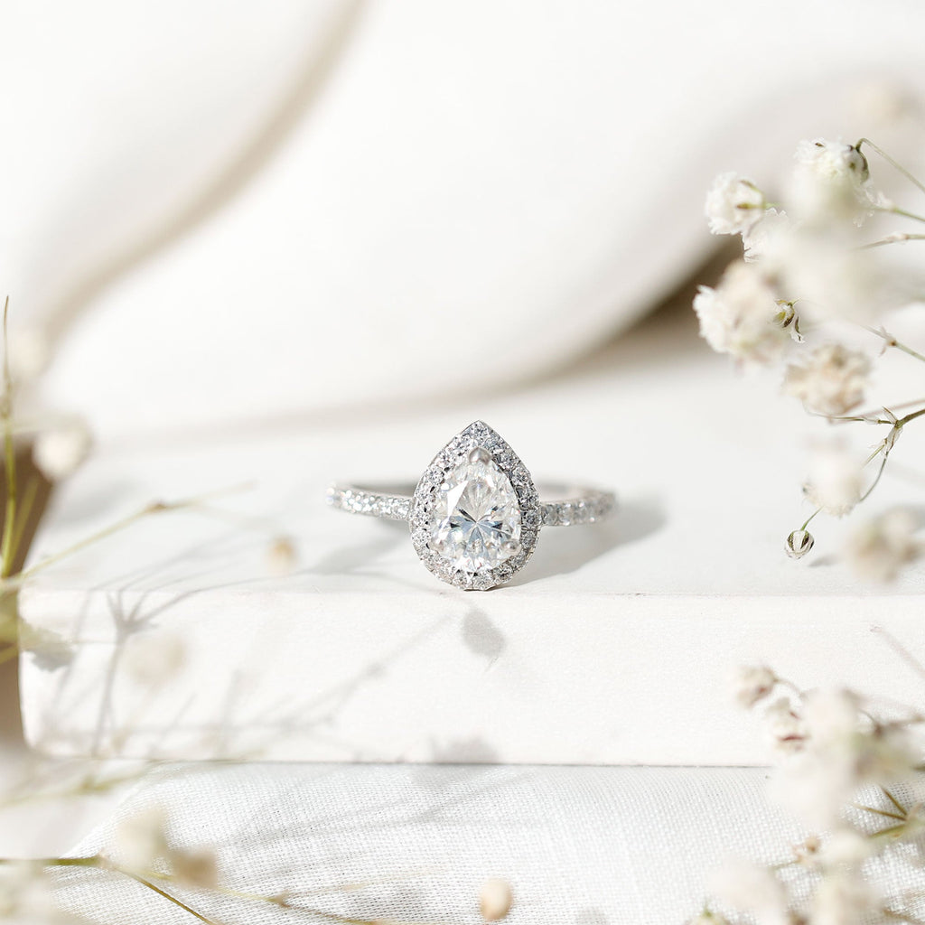 Certified Lab Grown Diamond Pear Halo Engagement Ring