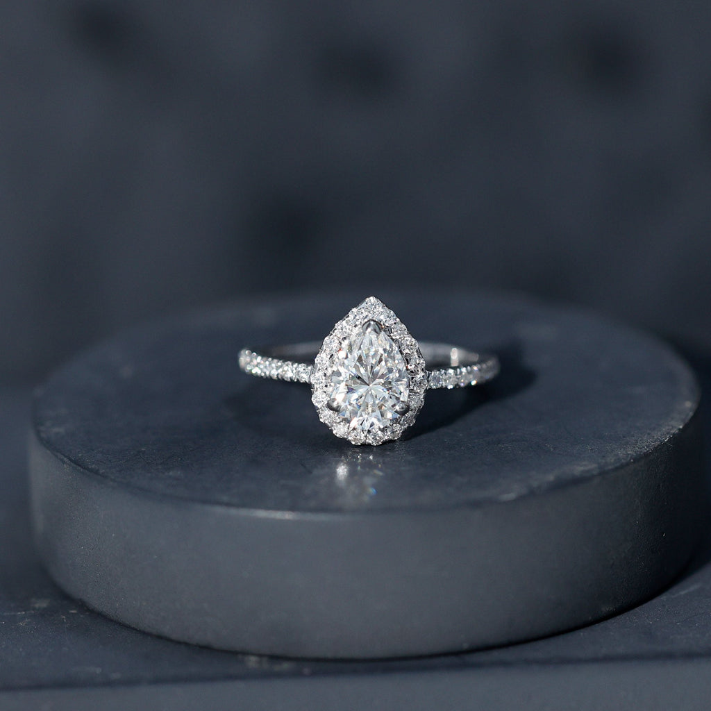 Certified Lab Grown Diamond Pear Halo Engagement Ring