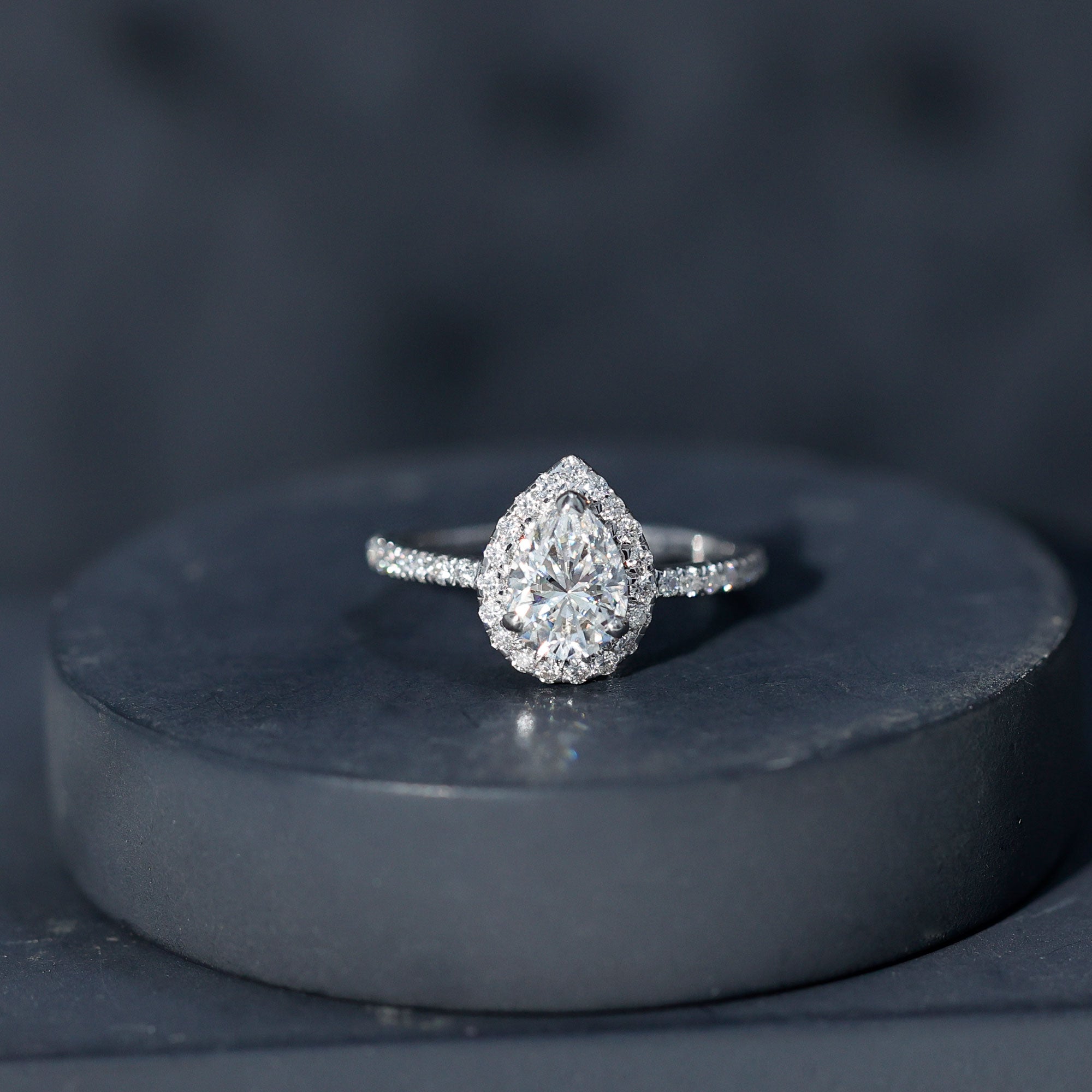 Certified Lab Grown Diamond Pear Halo Engagement Ring