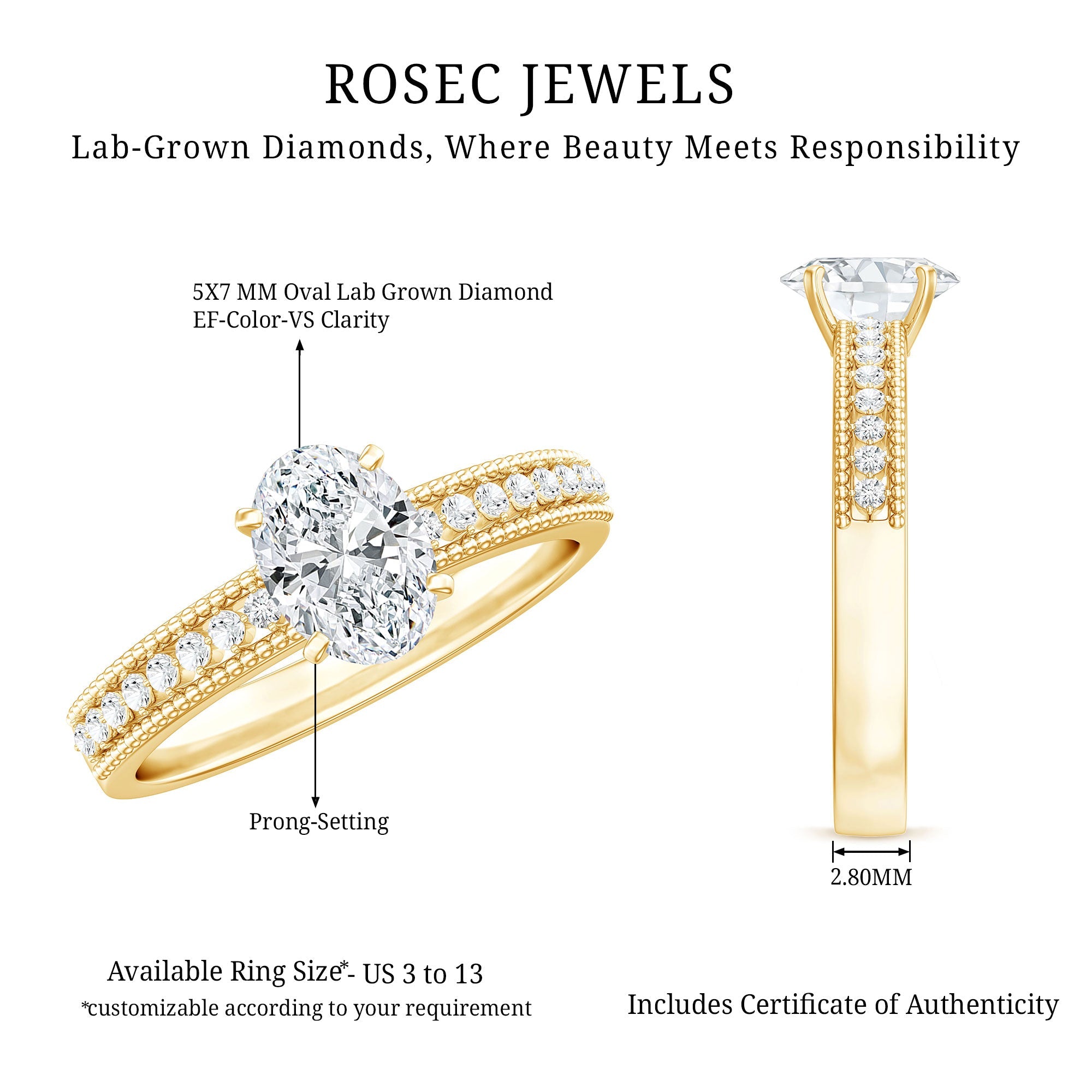 Certified 0.75 Carat Oval Lab Grown Diamond Vintage Inspired Engagement Ring