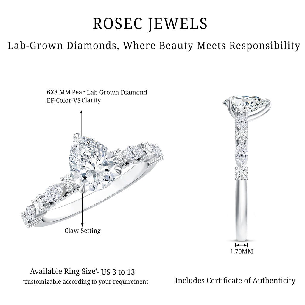 Certified Lab Grown Diamond 6X8 MM Pear Shaped Engagement Ring