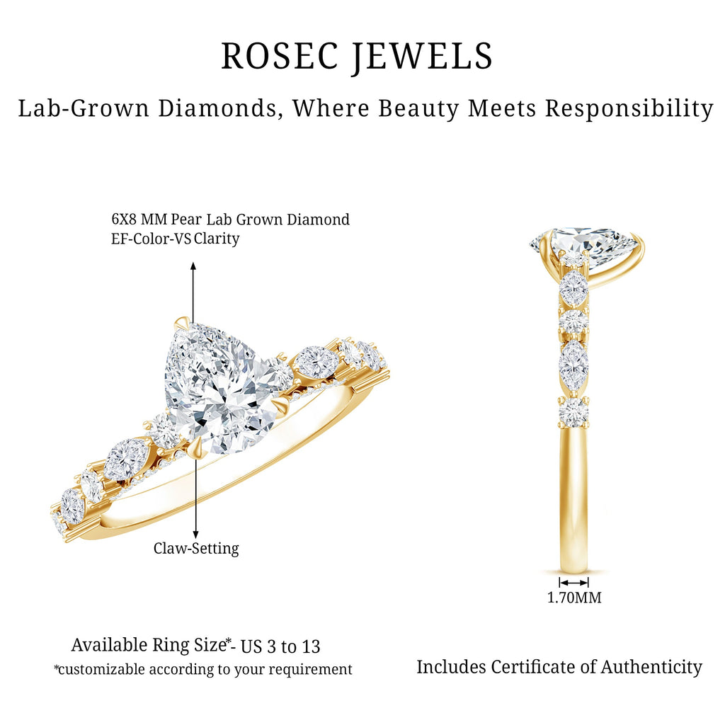 Certified Lab Grown Diamond 6X8 MM Pear Shaped Engagement Ring