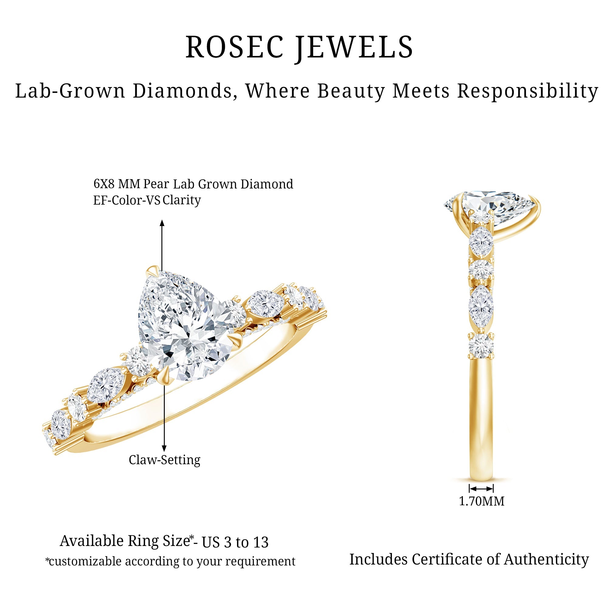 Certified Lab Grown Diamond 6X8 MM Pear Shaped Engagement Ring