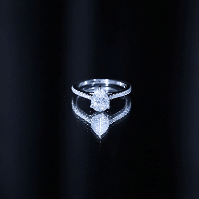 Lab Diamond 6X8 MM Pear Shape Engagement Ring With Side Stones