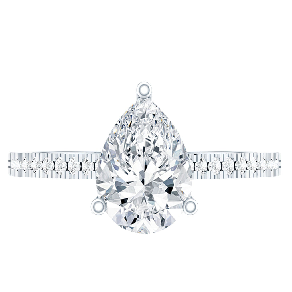 Lab Diamond 6X8 MM Pear Shape Engagement Ring With Side Stones