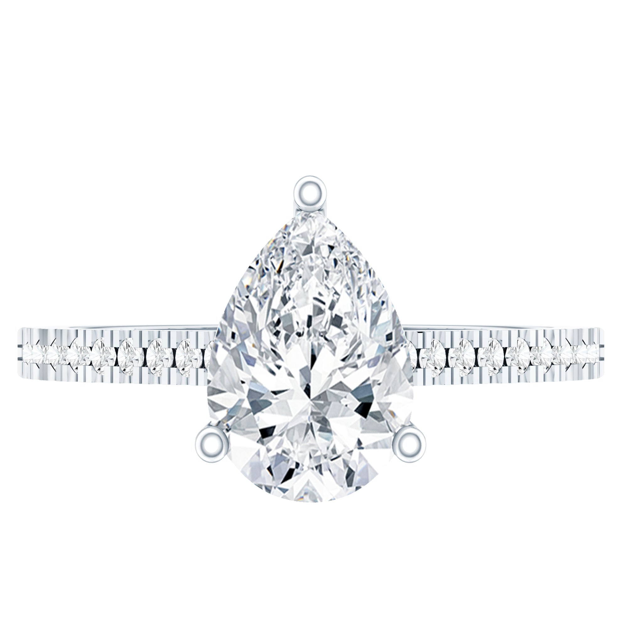 Lab Diamond 6X8 MM Pear Shape Engagement Ring With Side Stones