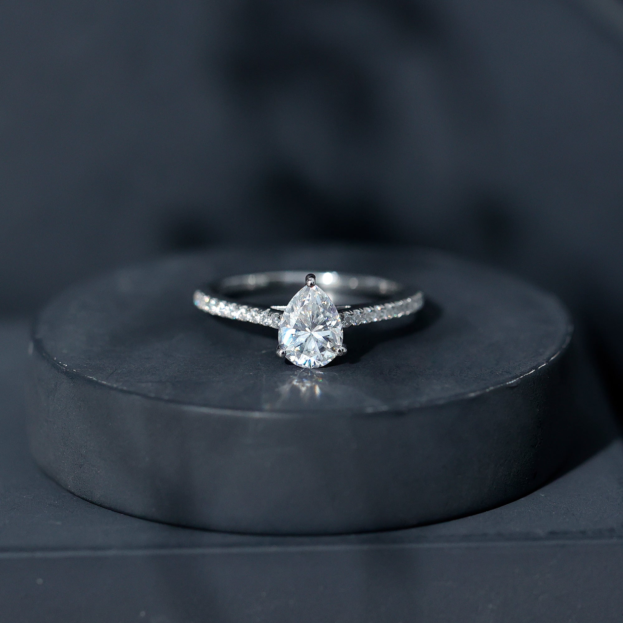Lab Diamond 6X8 MM Pear Shape Engagement Ring With Side Stones