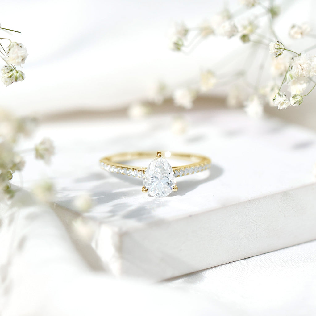 Lab Diamond 6X8 MM Pear Shape Engagement Ring With Side Stones