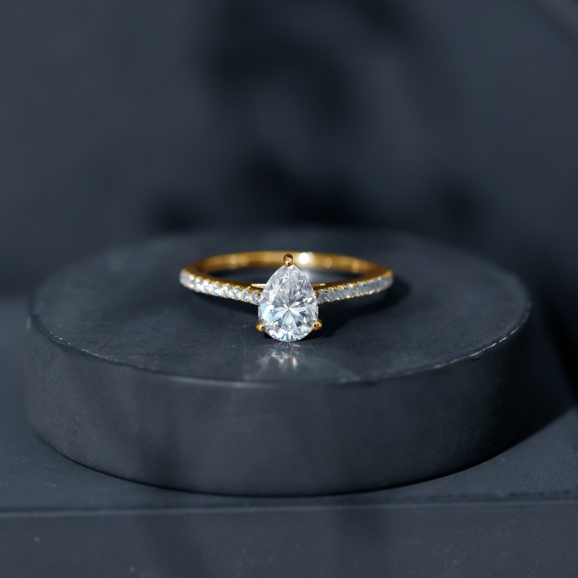 Lab Diamond 6X8 MM Pear Shape Engagement Ring With Side Stones