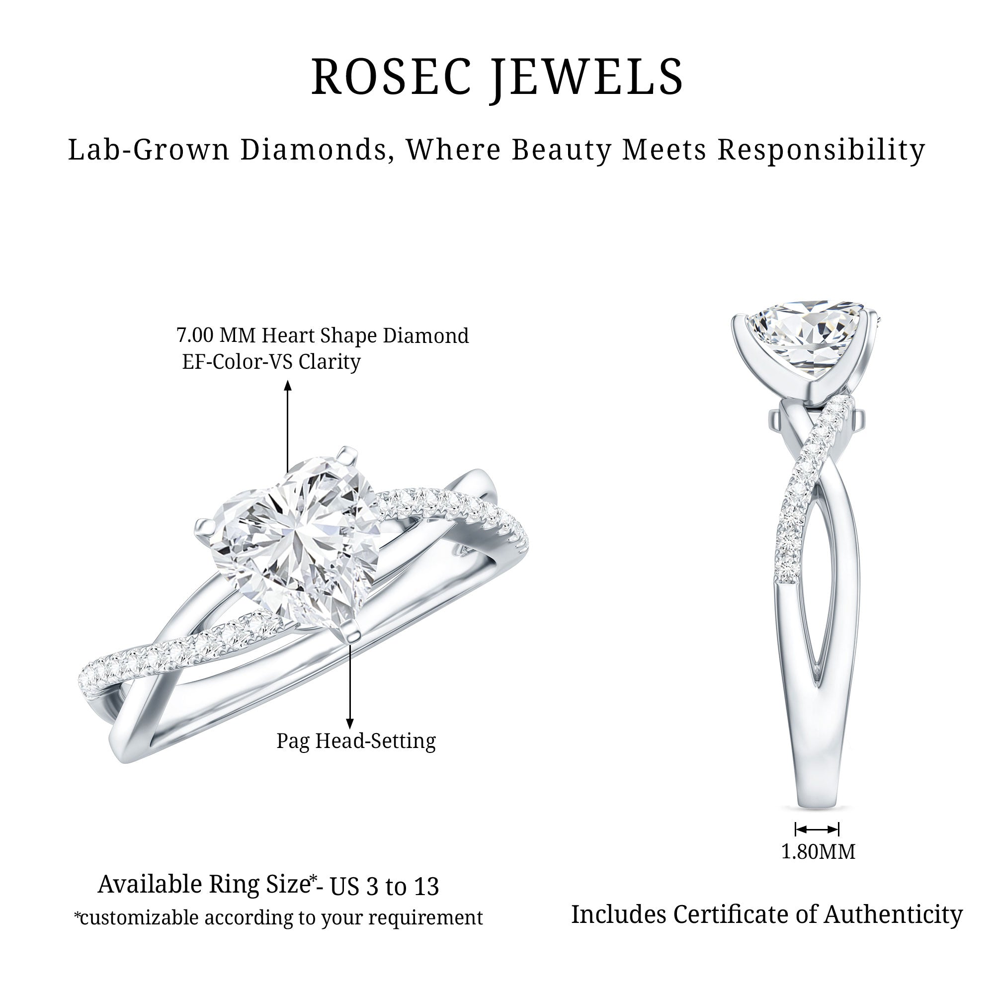Criss Cross Lab Grown Diamond Heart Engagement Ring
