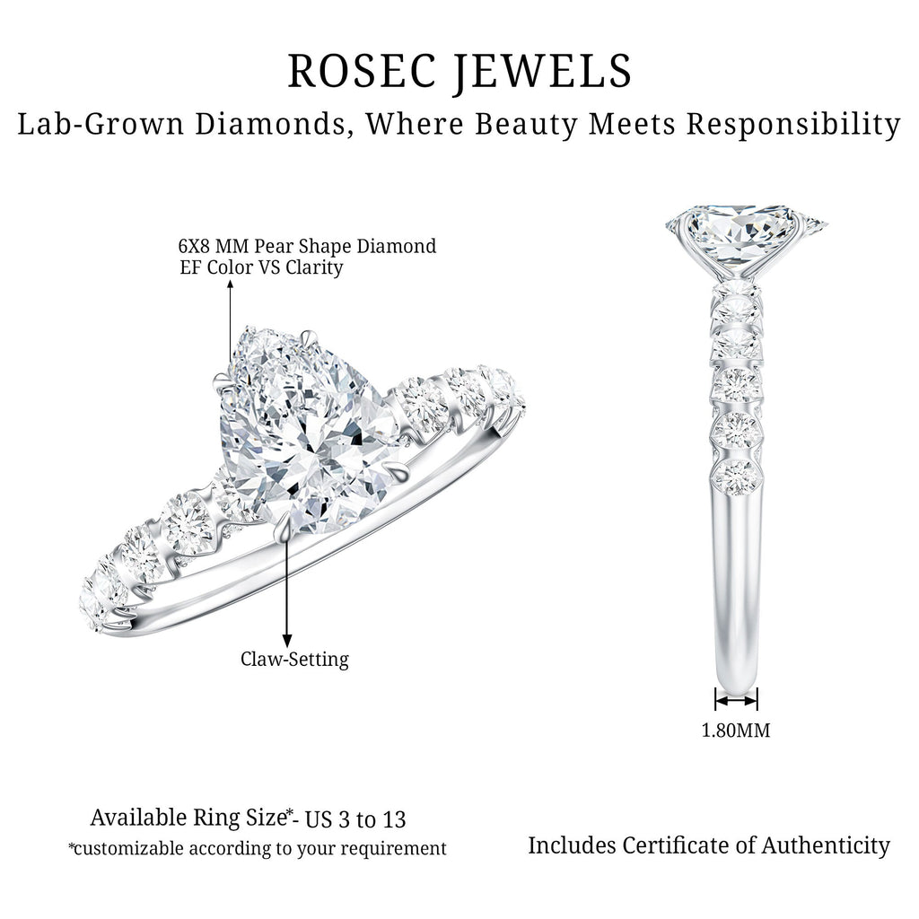 1 CT Pear Cut Lab Grown Diamond Engagement Ring for Women