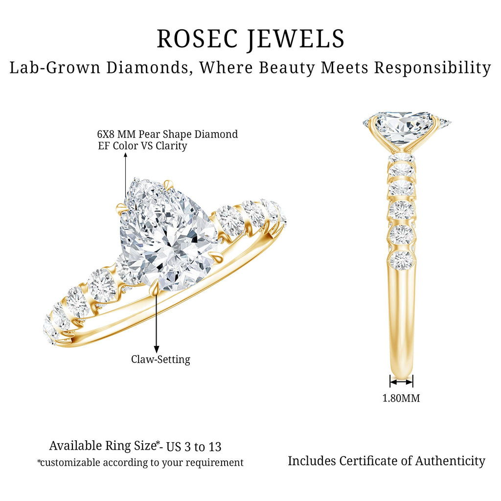 1 CT Pear Cut Lab Grown Diamond Engagement Ring for Women