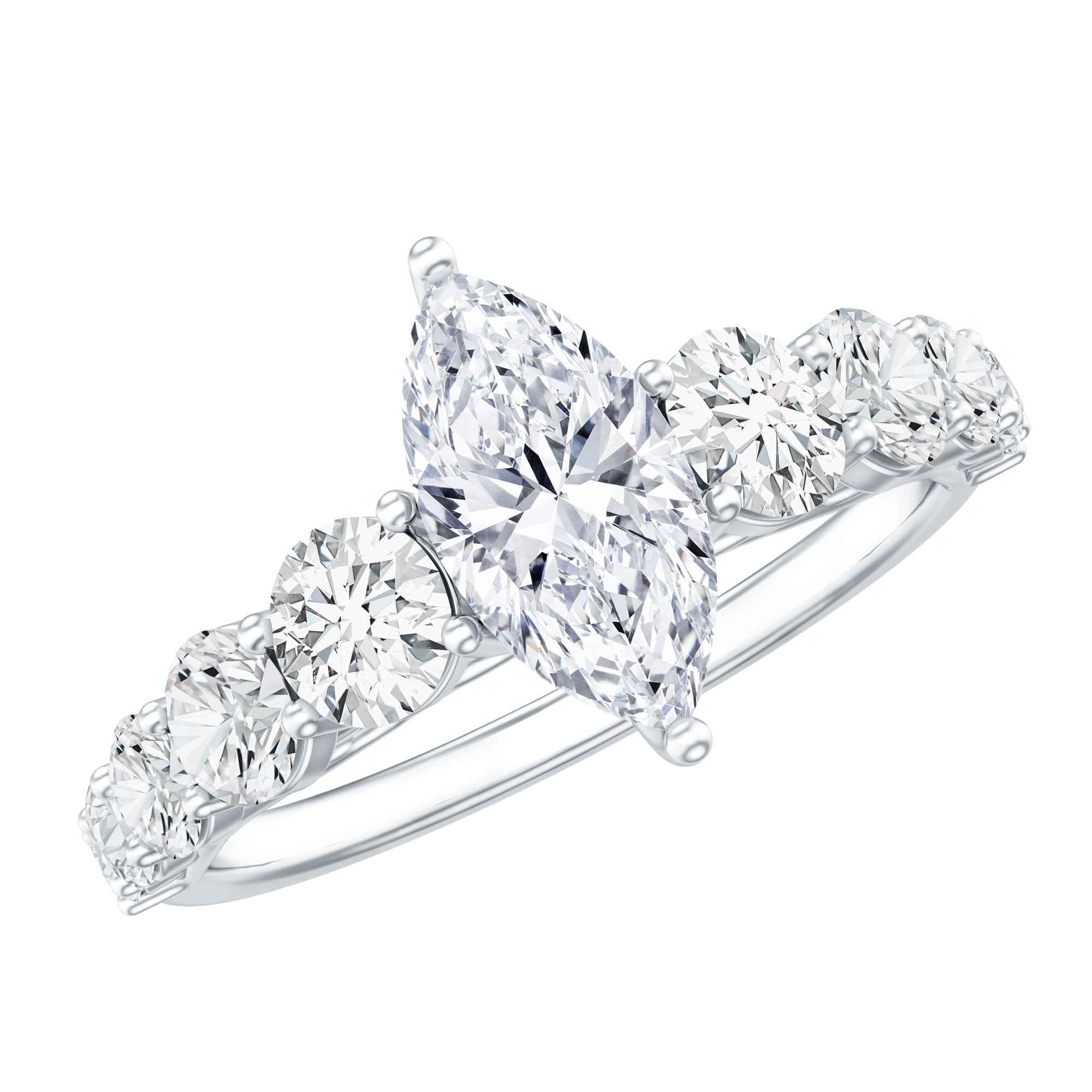 Lab Created Diamond Marquise Engagement Ring With Side Stones