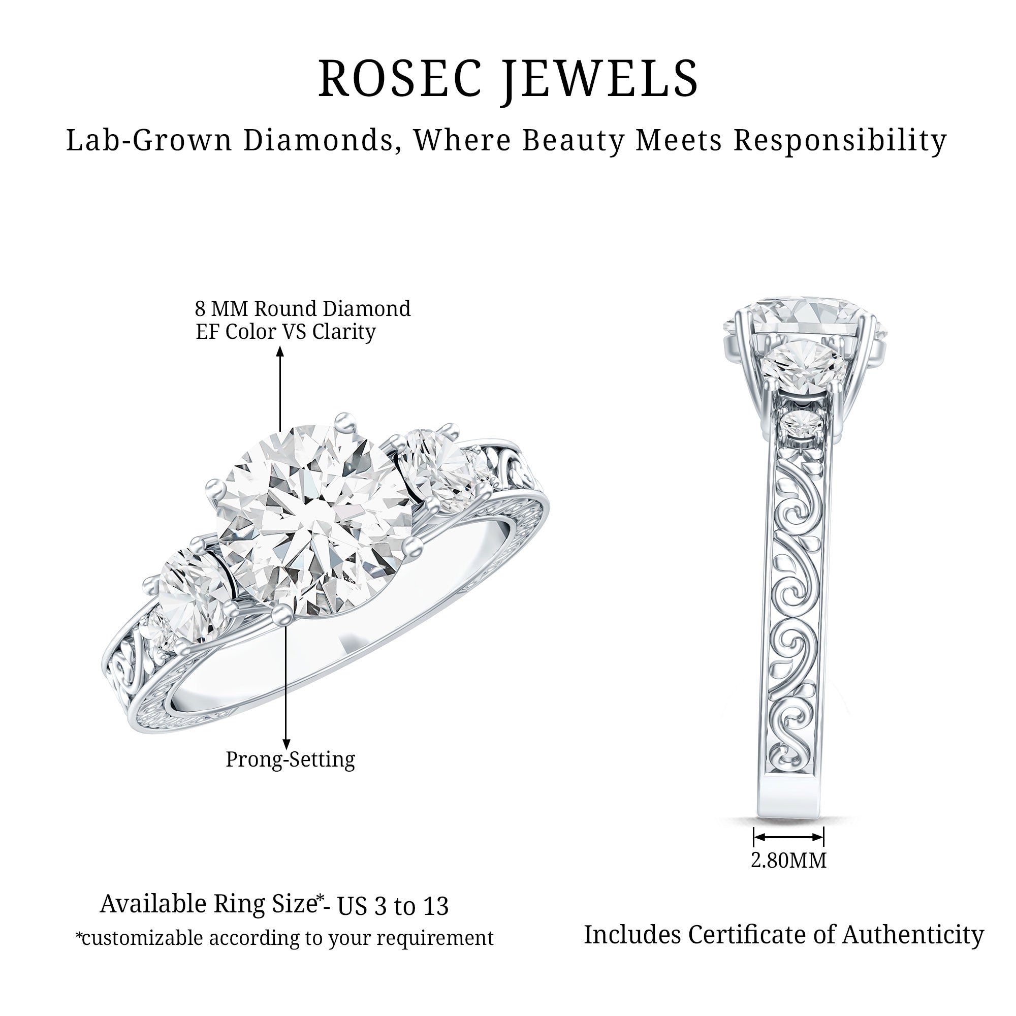 Lab Grown Diamond Vintage Style Engagement Ring