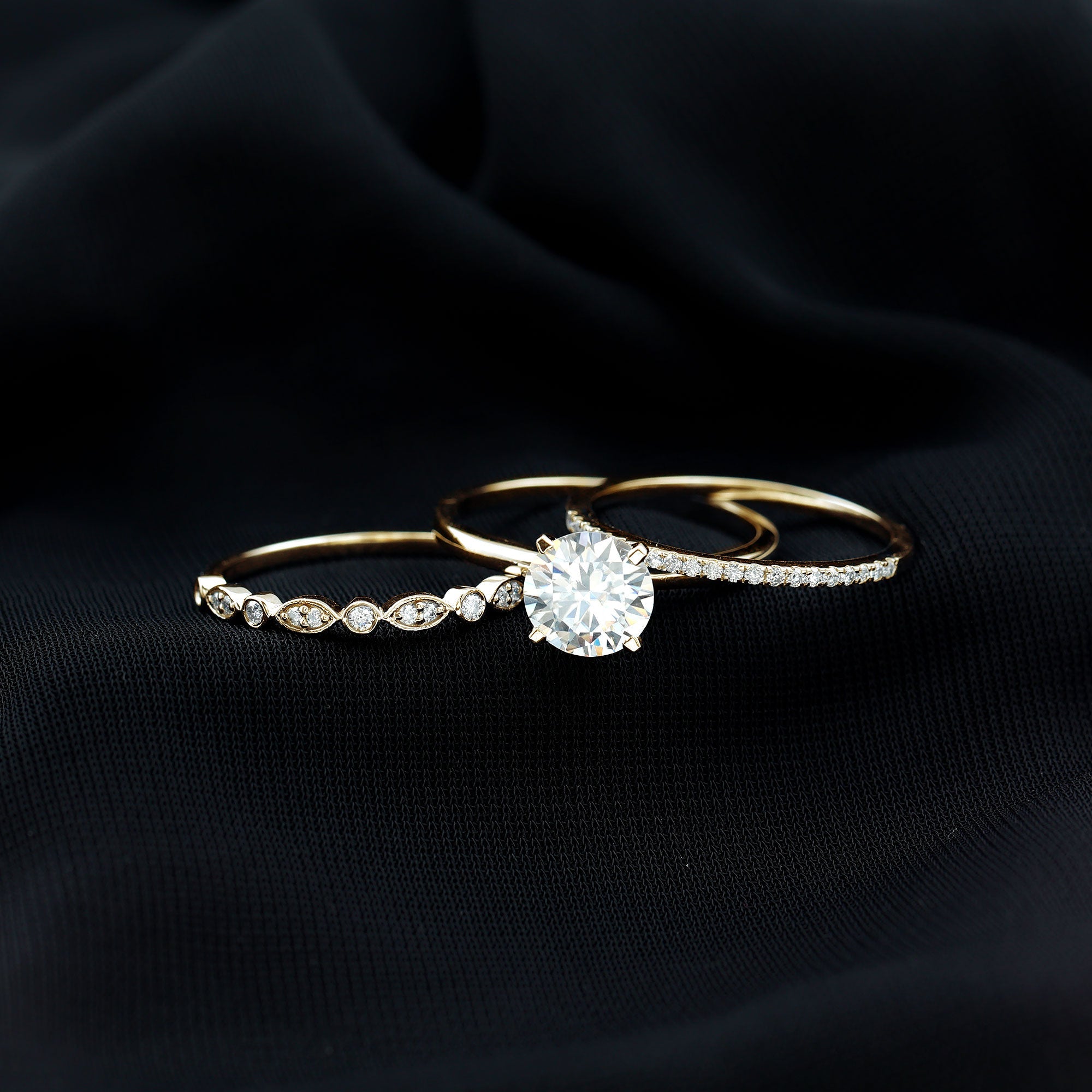 Certified Round Cut Lab Created Diamond 3 Piece Bridal Ring Set