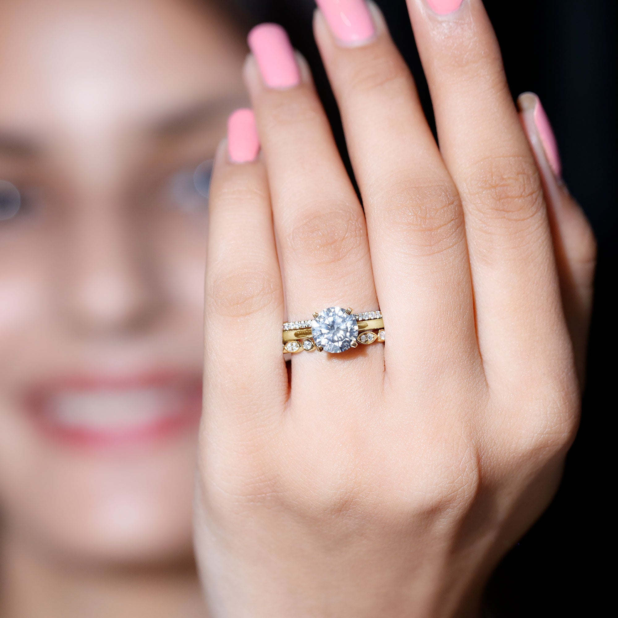 Certified Round Cut Lab Created Diamond 3 Piece Bridal Ring Set