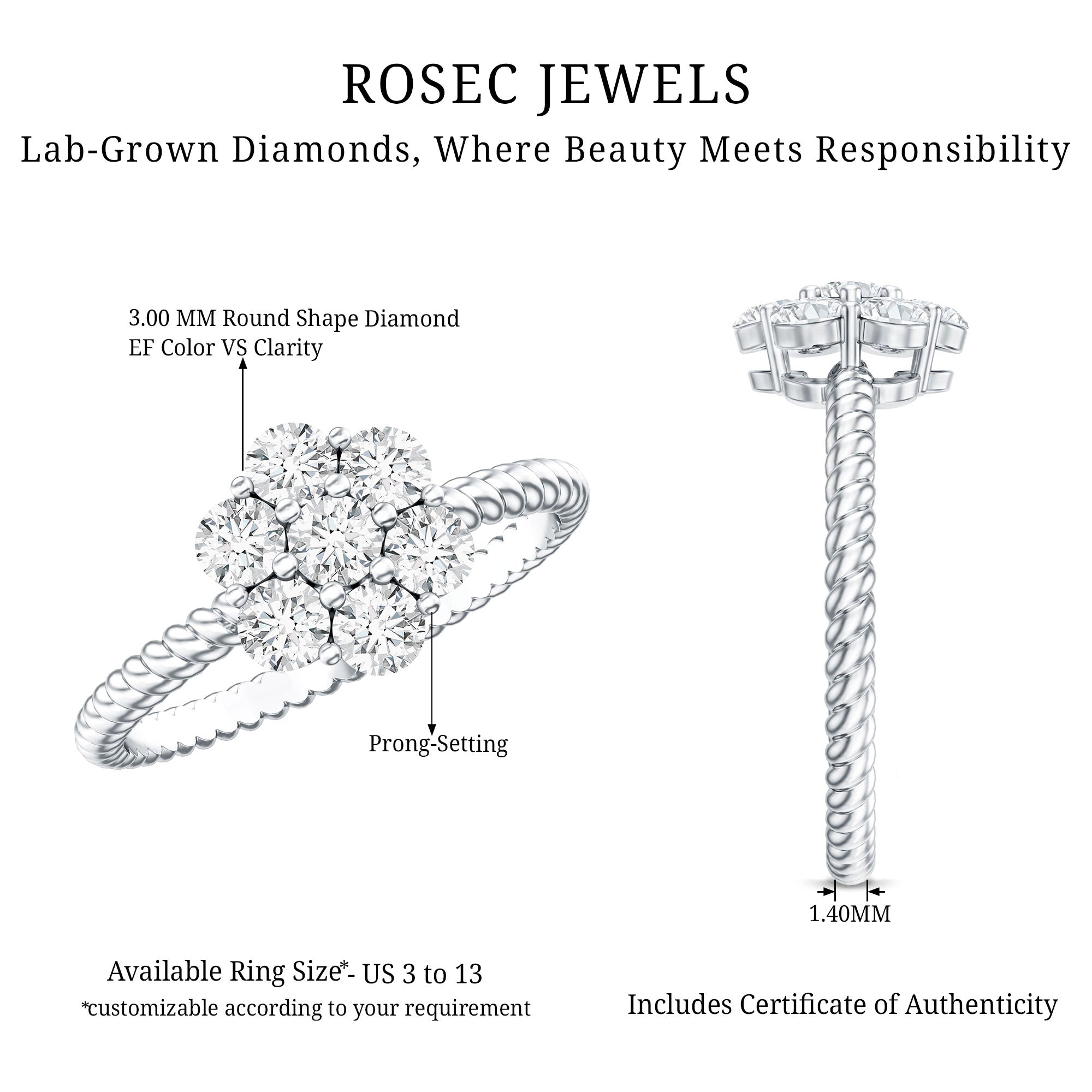 Lab Created Diamond Flower Engagement Ring for Her