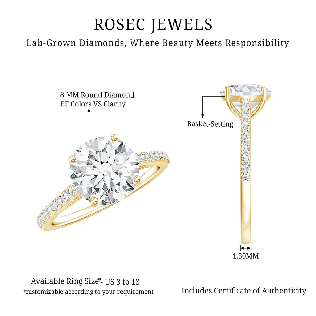 Solitaire Lab Grown Diamond Ring with Side Stones for Women