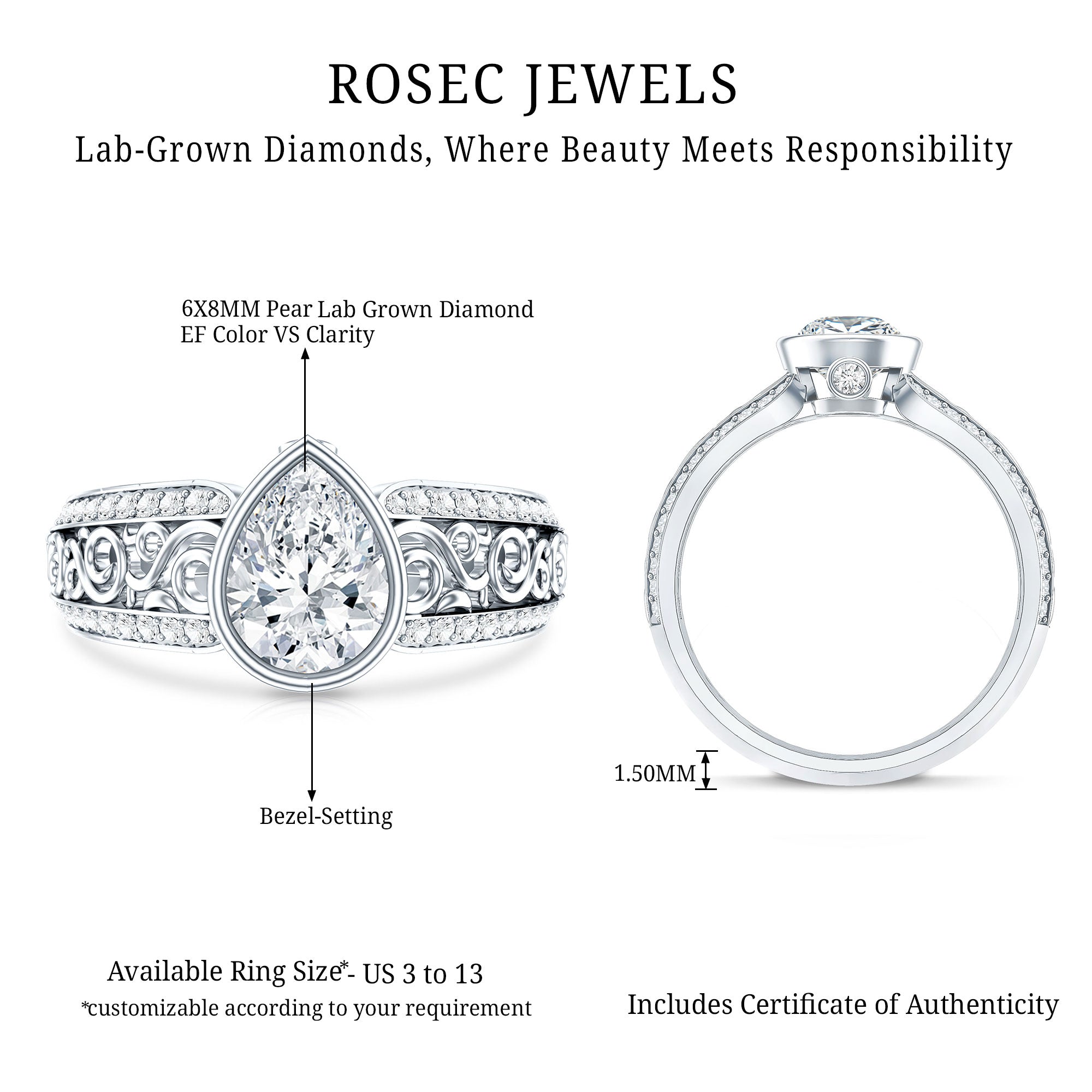 Certified Lab Created Diamond Antique Engagement Ring for Women
