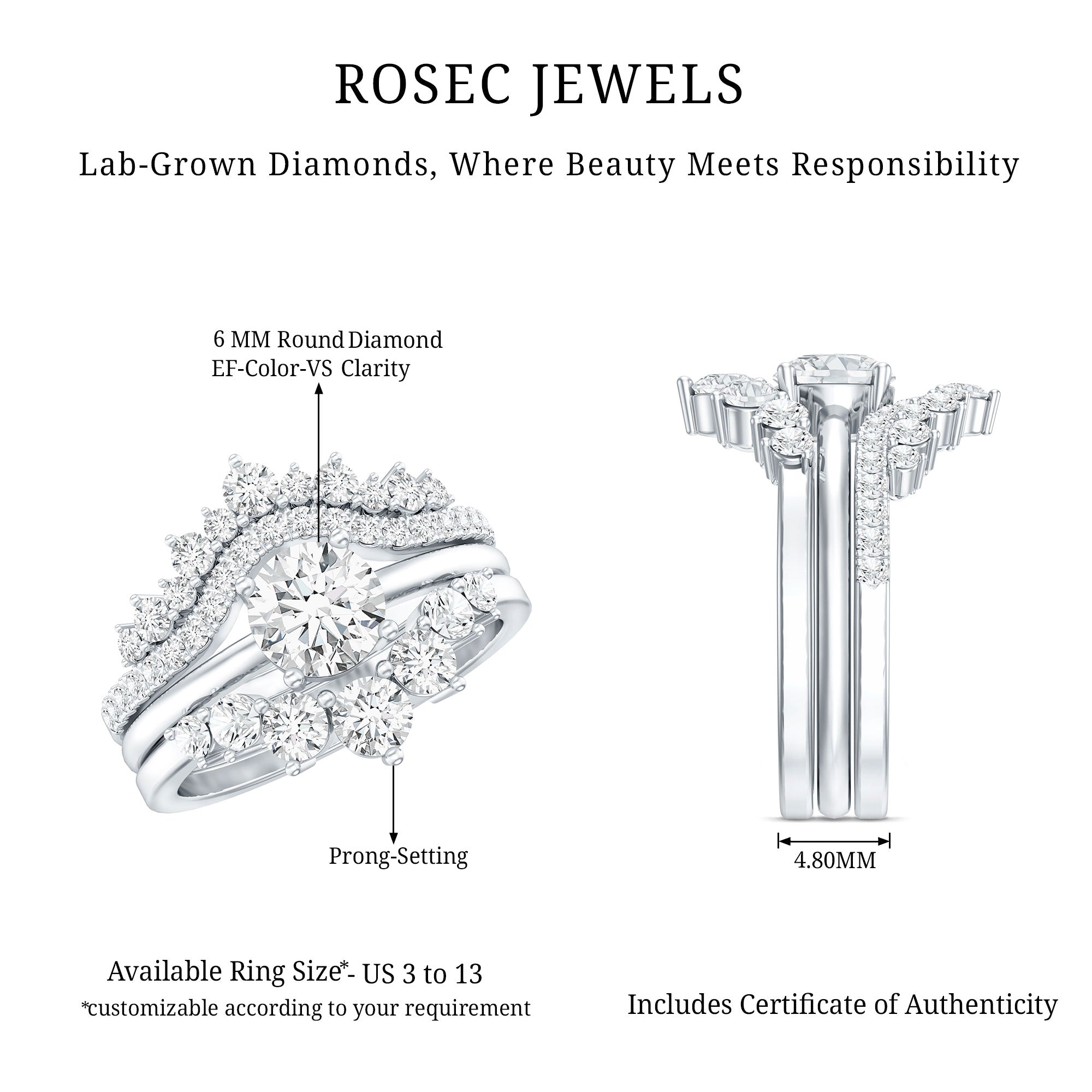Lab Grown Diamond Vintage Bridal Ring Set with 3 Piece