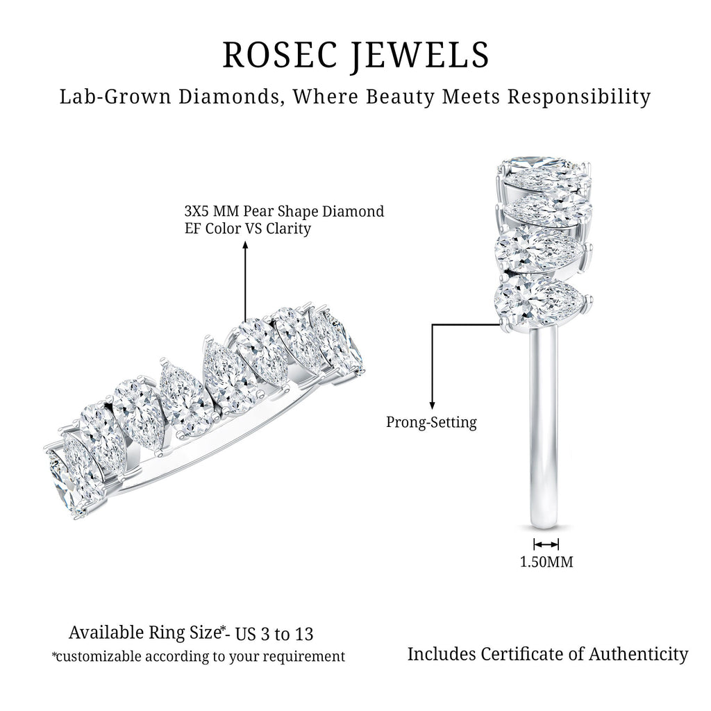 Pear Cut Lab Created Diamond Half Eternity Wedding Band