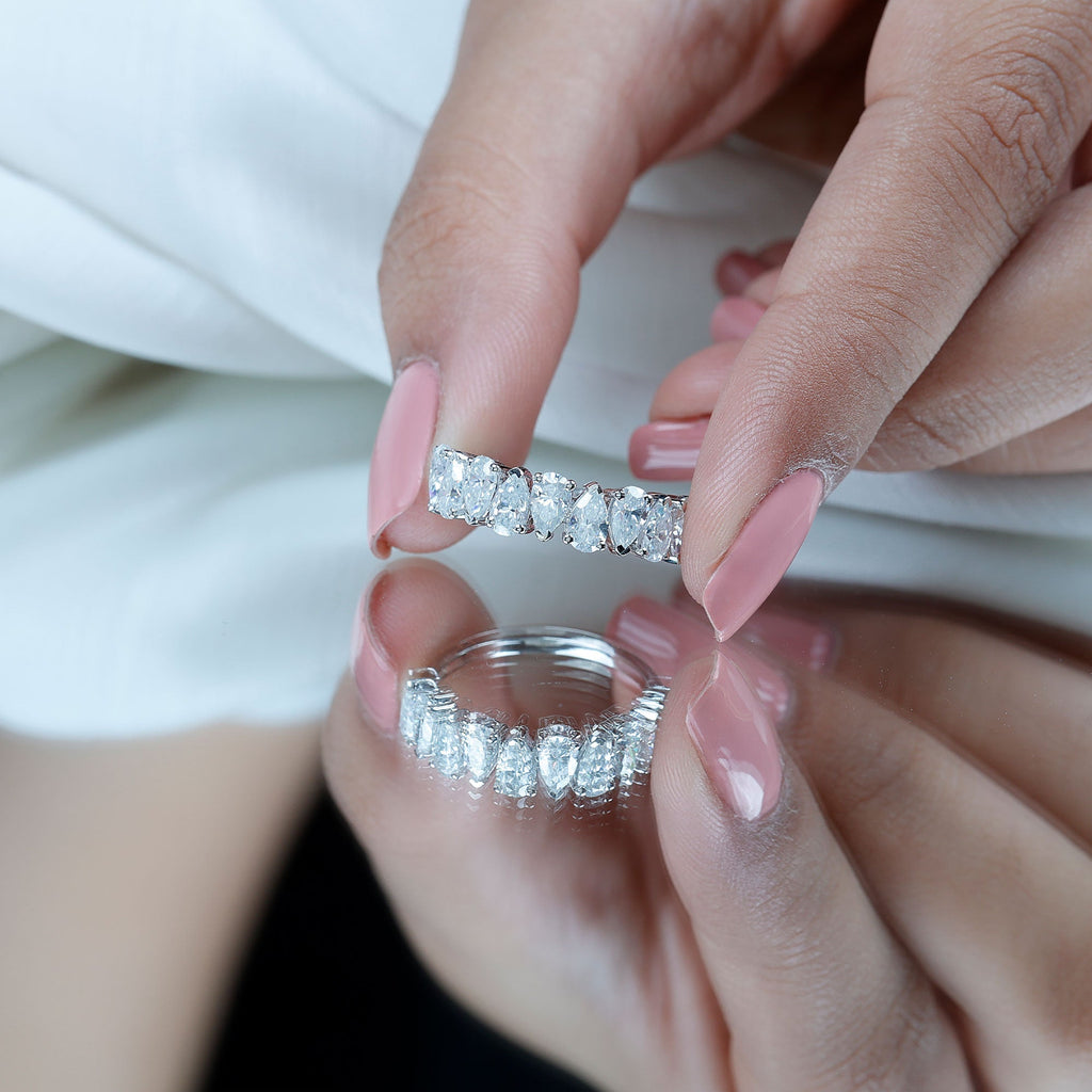 Pear Cut Lab Created Diamond Half Eternity Wedding Band